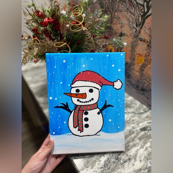 Hand Crafted Other - Festive Snowman Canvas Art